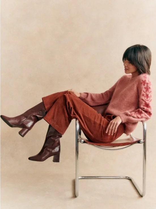 SÉZANE Candace Embroidered Floral Mohair Jumper Sweater in Rosewood Sz Small - Picture 2 of 10